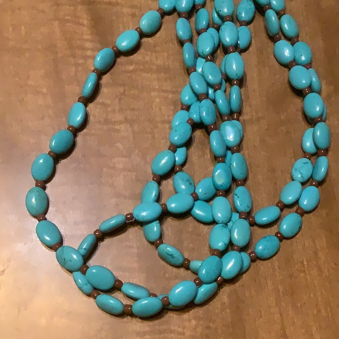 Necklace round stone/ small bead leather strap