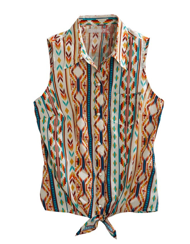 Women’s Tin Haul 10-052-0064-0226 Sleeveless Snap Allover Print Aztec Stripe