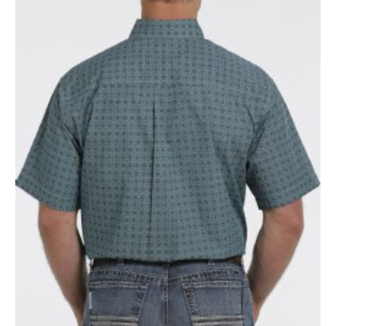 Shirts Men’s Cinch Short Sleeve Button Down Turquoise Black Print MTW111395X