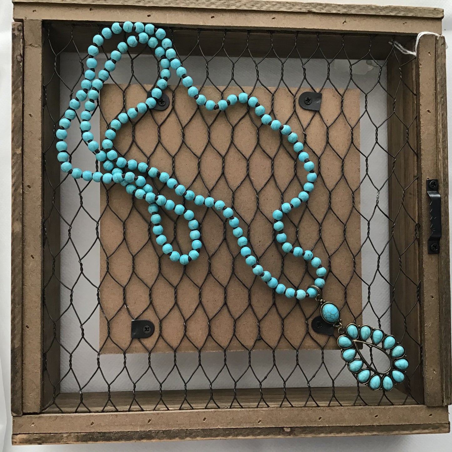 Turquoise bead teardrop bead necklace mid length
