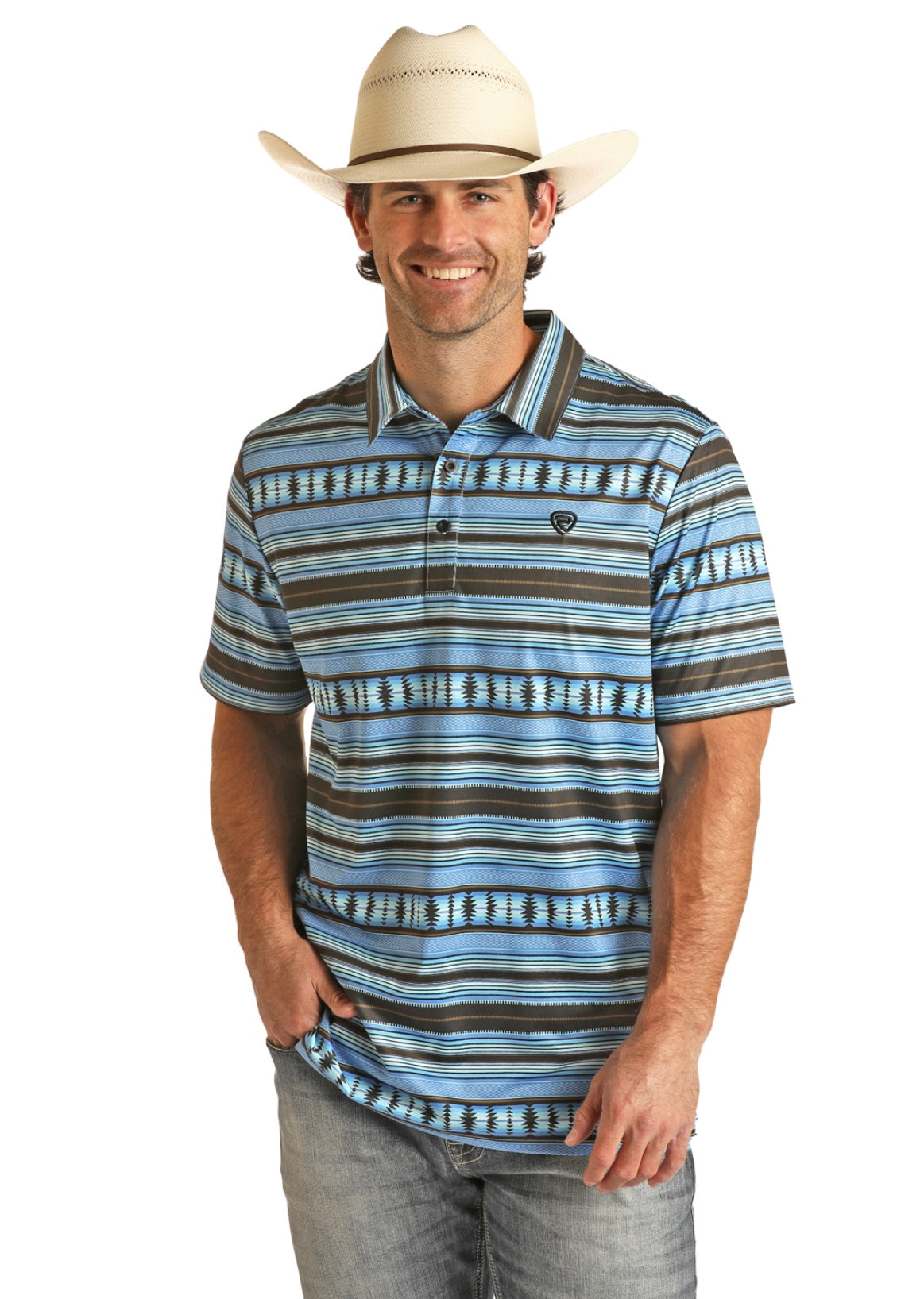 Men’s Shirts Blue Aztec Rock & Roll Polo RRMT51RZMM