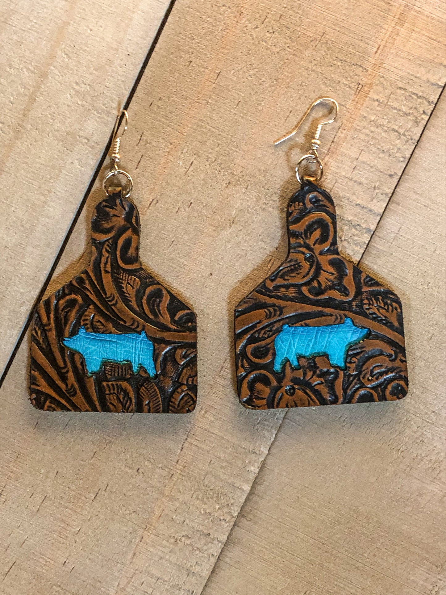 Tag shaped earrings with cutout, beef sheep hog goat