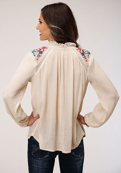 Shirts Women’s sale no returns Roper White Floral Blouse 03-050-0565-7054