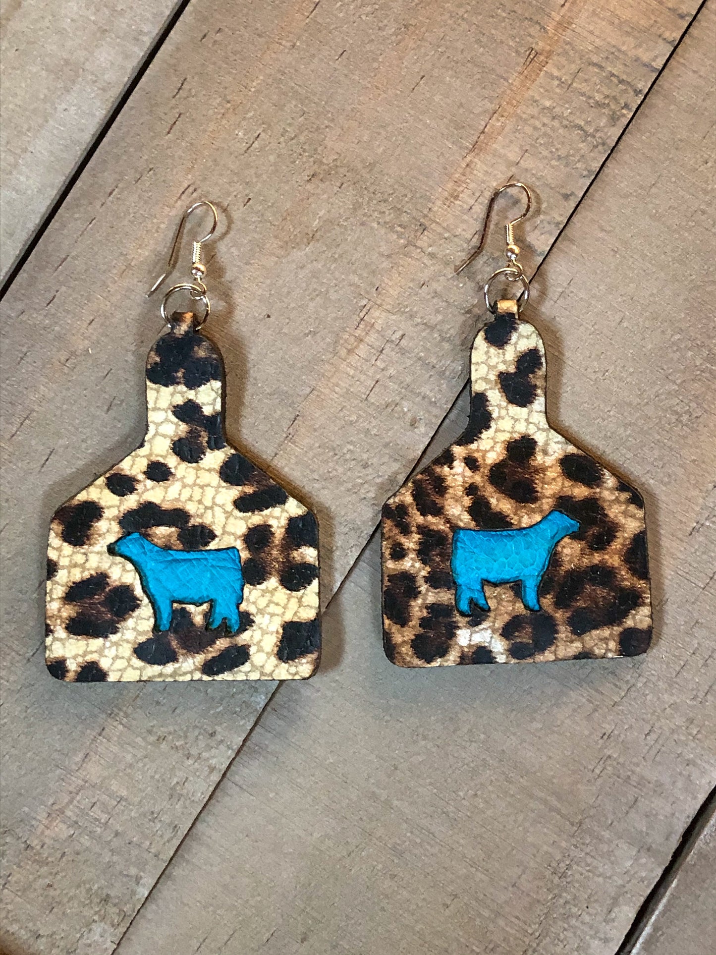 Tag shaped earrings with cutout, beef sheep hog goat