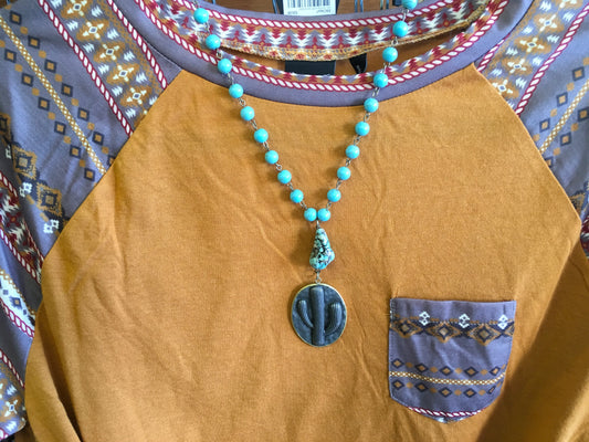 Cactus antiqued disc necklace jewelry ANC4667