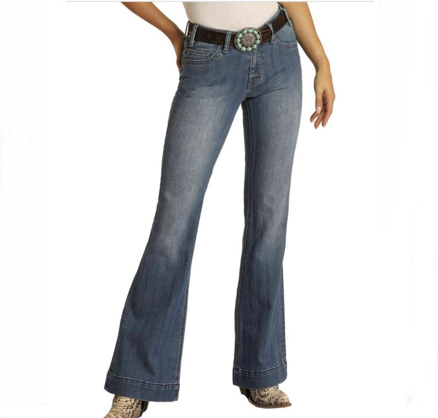 Jeans Women’s, Medium Wash, Mid Rise, Stripe Trouser Jeans W8M1660