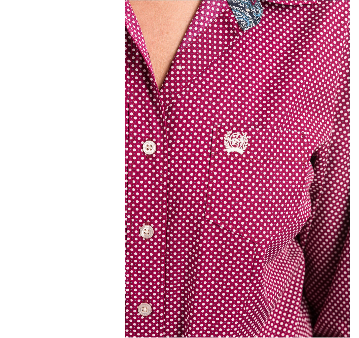 Shirts Women’s Cinch Shirt Burgundy Polka Dot Button MSW9164082