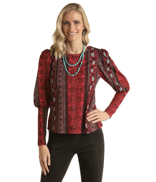 Shirts Women’s Rock&Roll Burgundy Western Print