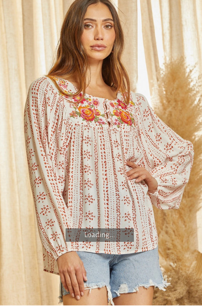 Shirts Women’s Ivory Rust Floral 19521-2