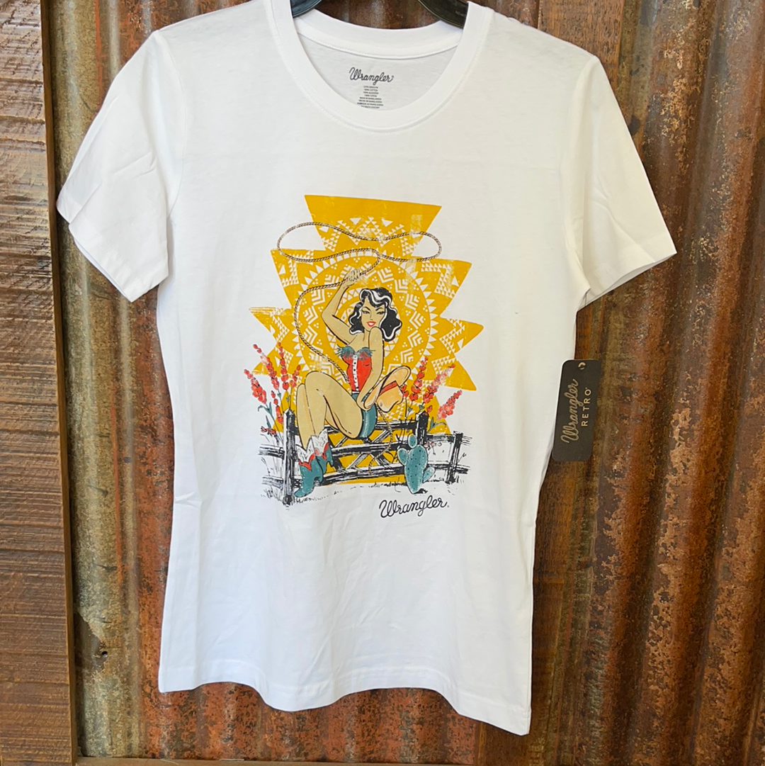 Shirt Women’s Wrangler White T-Shirt Retro Cowgirl LWK337W