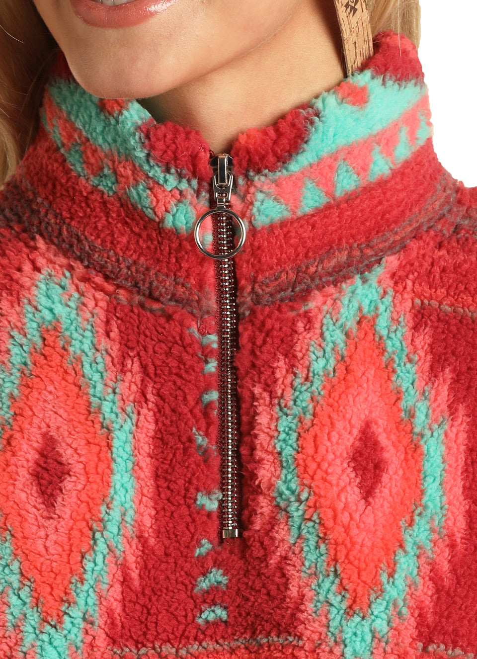 Outerwear Women’s L/S Pink Aztec Sherpa Pullover 48T1182