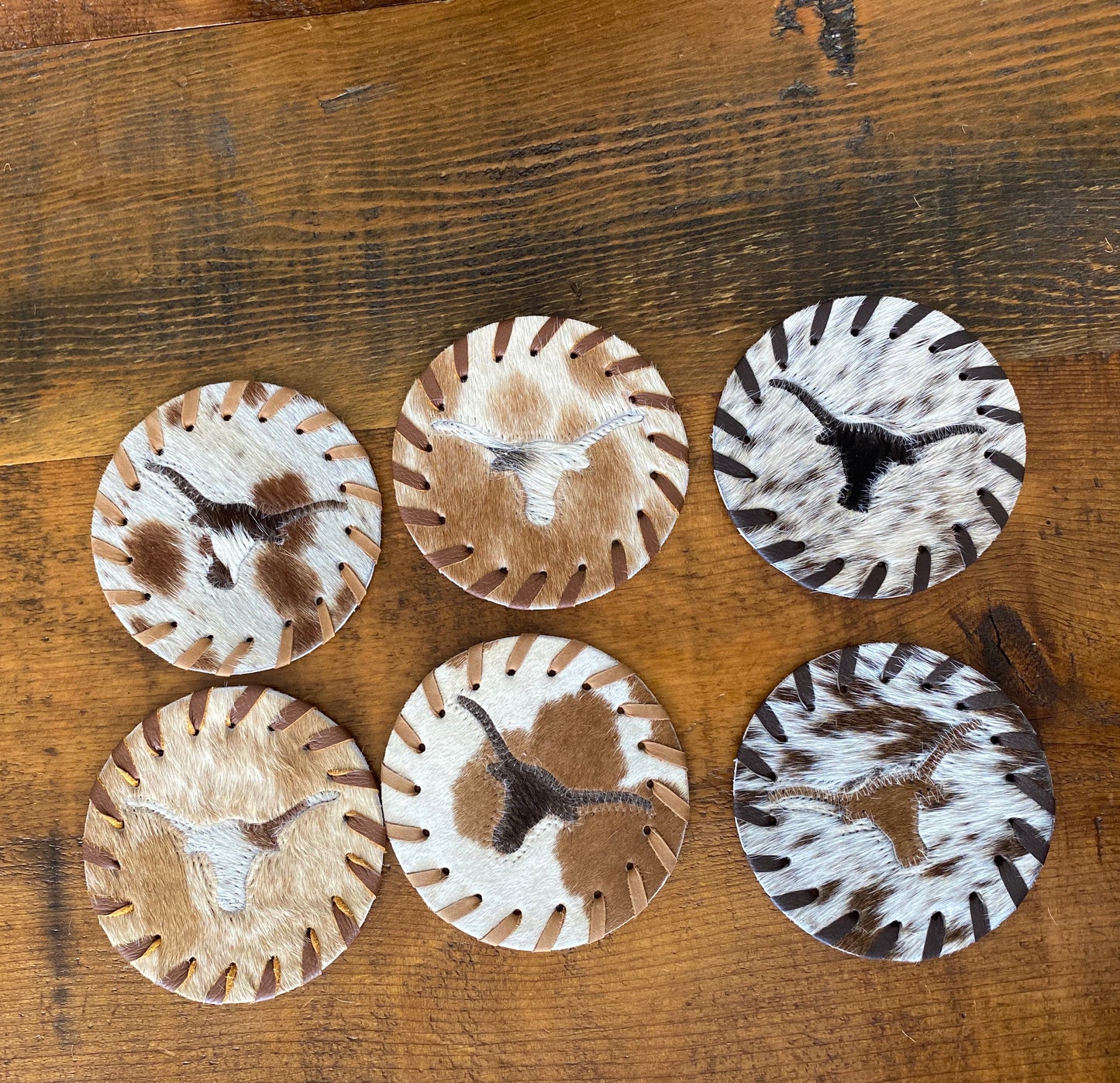 Giftware leather and cowhide coaster hair on cowhides