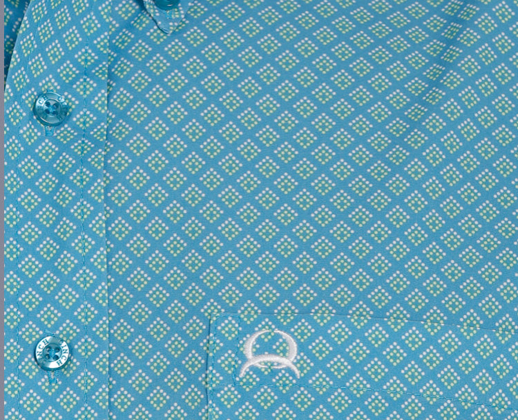 Shirts Men’s Cinch Arenaflex Short Sleeve Blue with Diamond Print MTW1704101