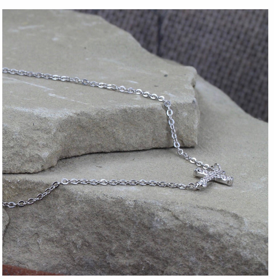 Quiet Faith, Tiny Crystal Cross Choker Necklace NC1510