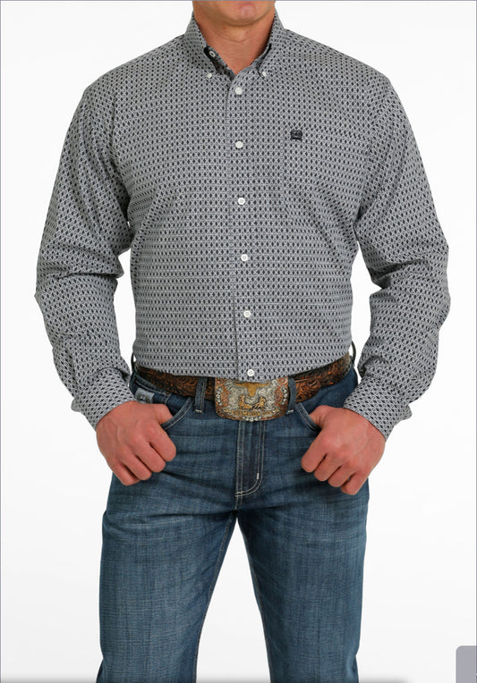 Shirts Men’s Cinch Long Sleeve Button Up Gray Geo Print MTW1105518