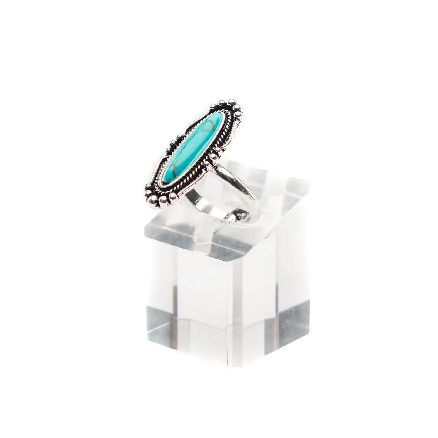 Burnished Silver Oval & Turquoise Ring R251 Jewelry