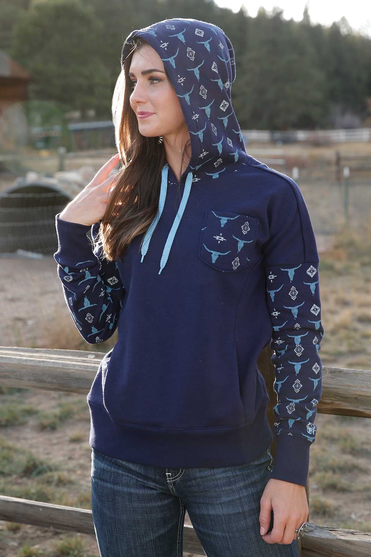 Exchange only Outerwear Women’s Steer Head Navy Hoodie CWK7113002