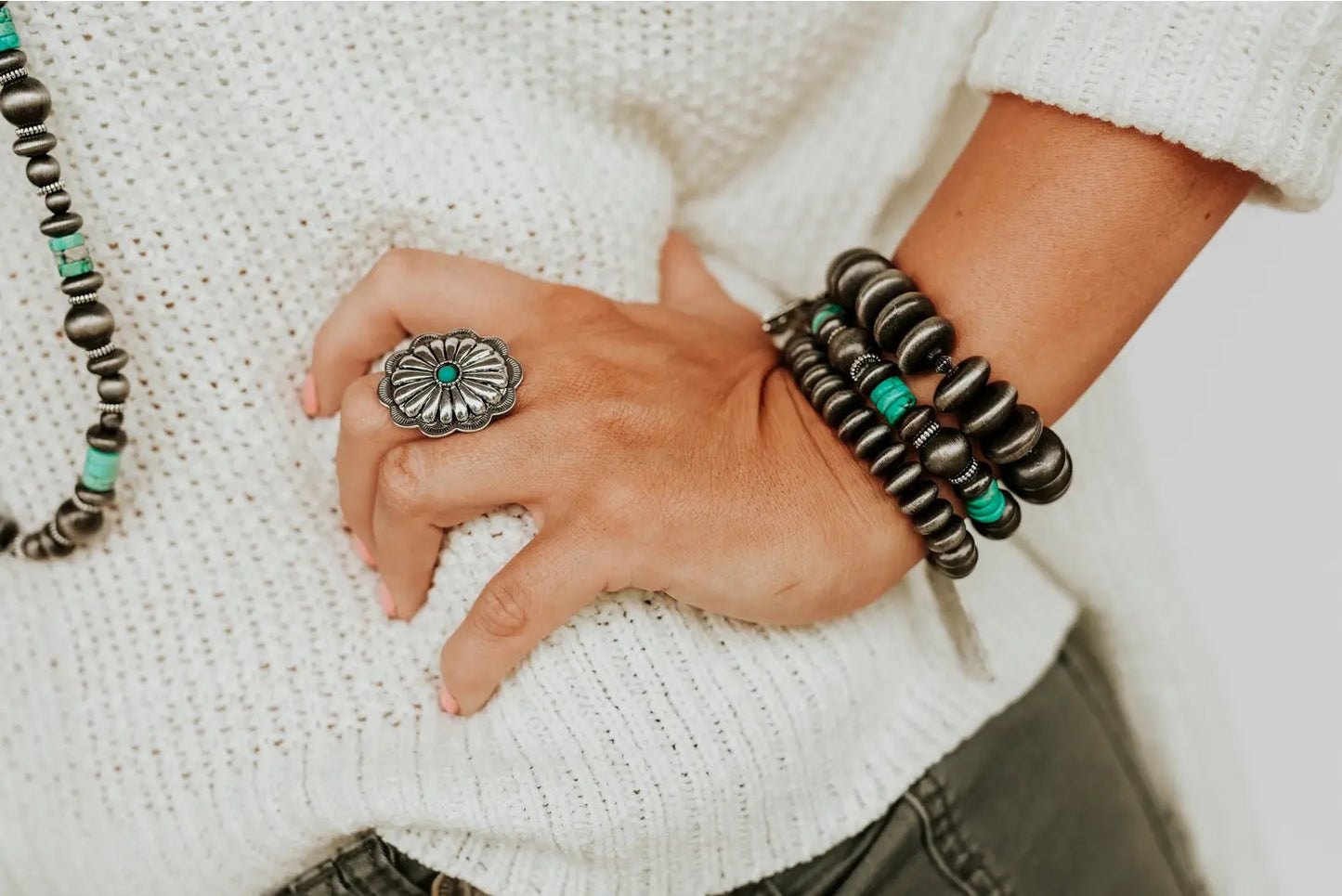 Burnished Silver Concho Ring R253TQ Jewelry