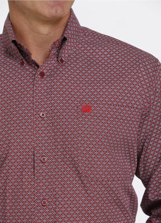 Shirts Men’s Cinch Red Burgundy Print Long Sleeve MTW1105430