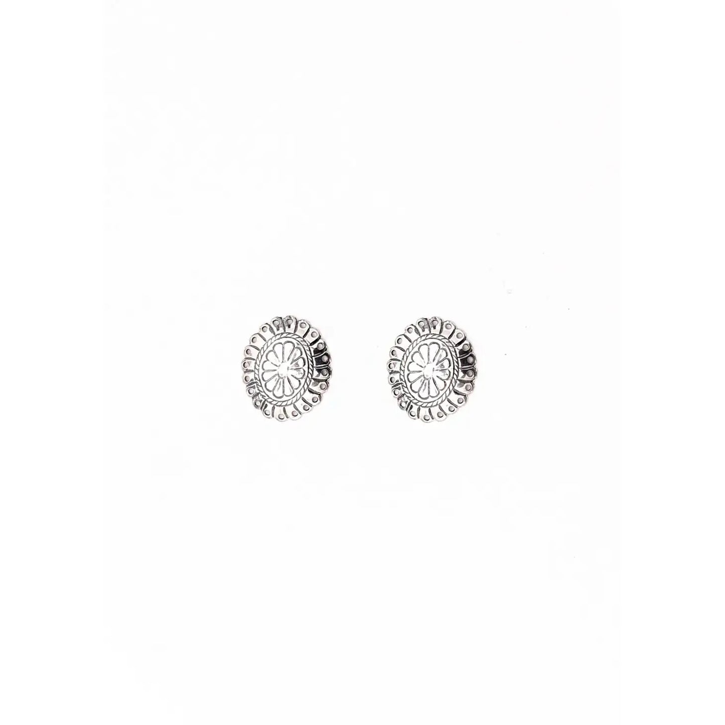 Burnished Silver Concho Post Earrings E679