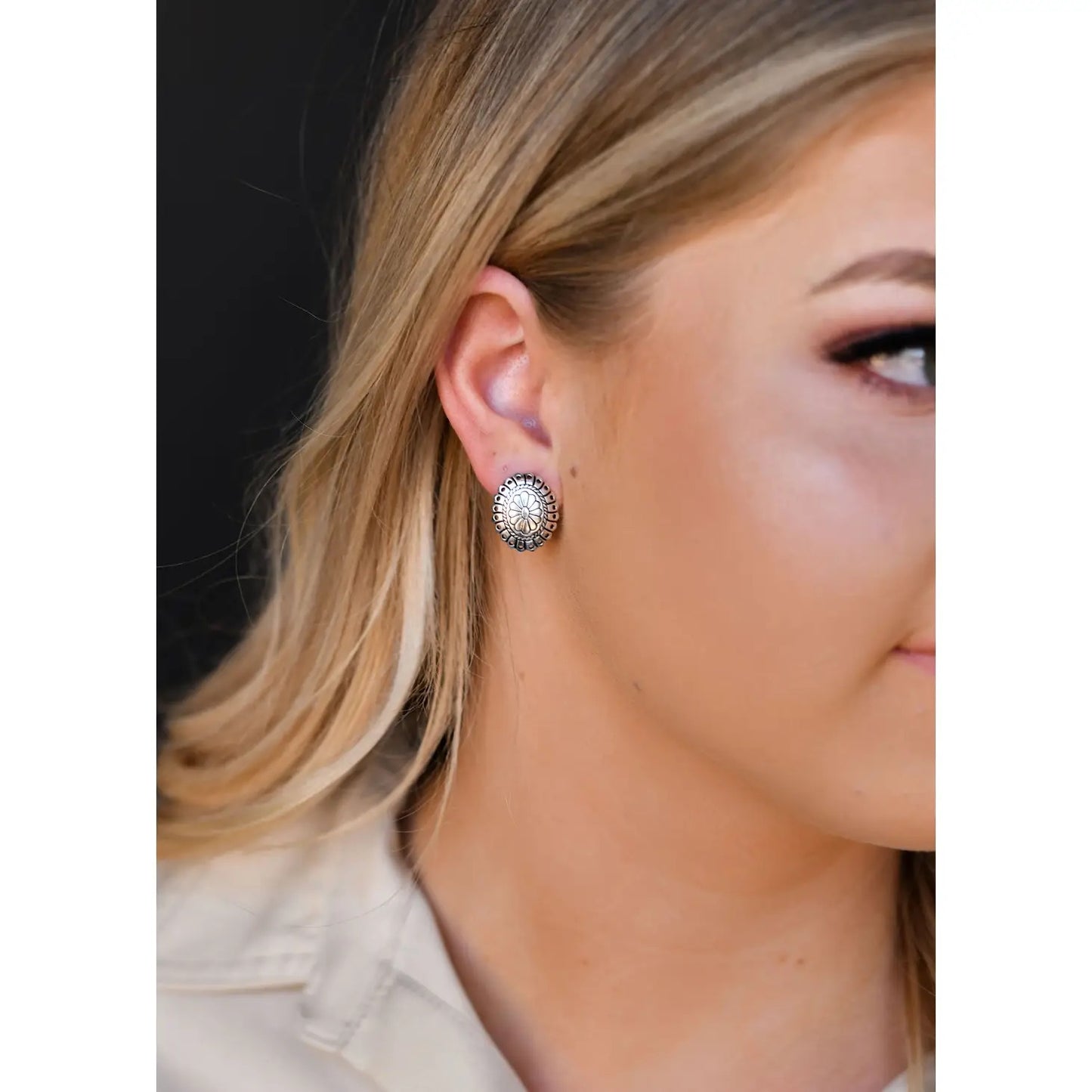 Burnished Silver Concho Post Earrings E679