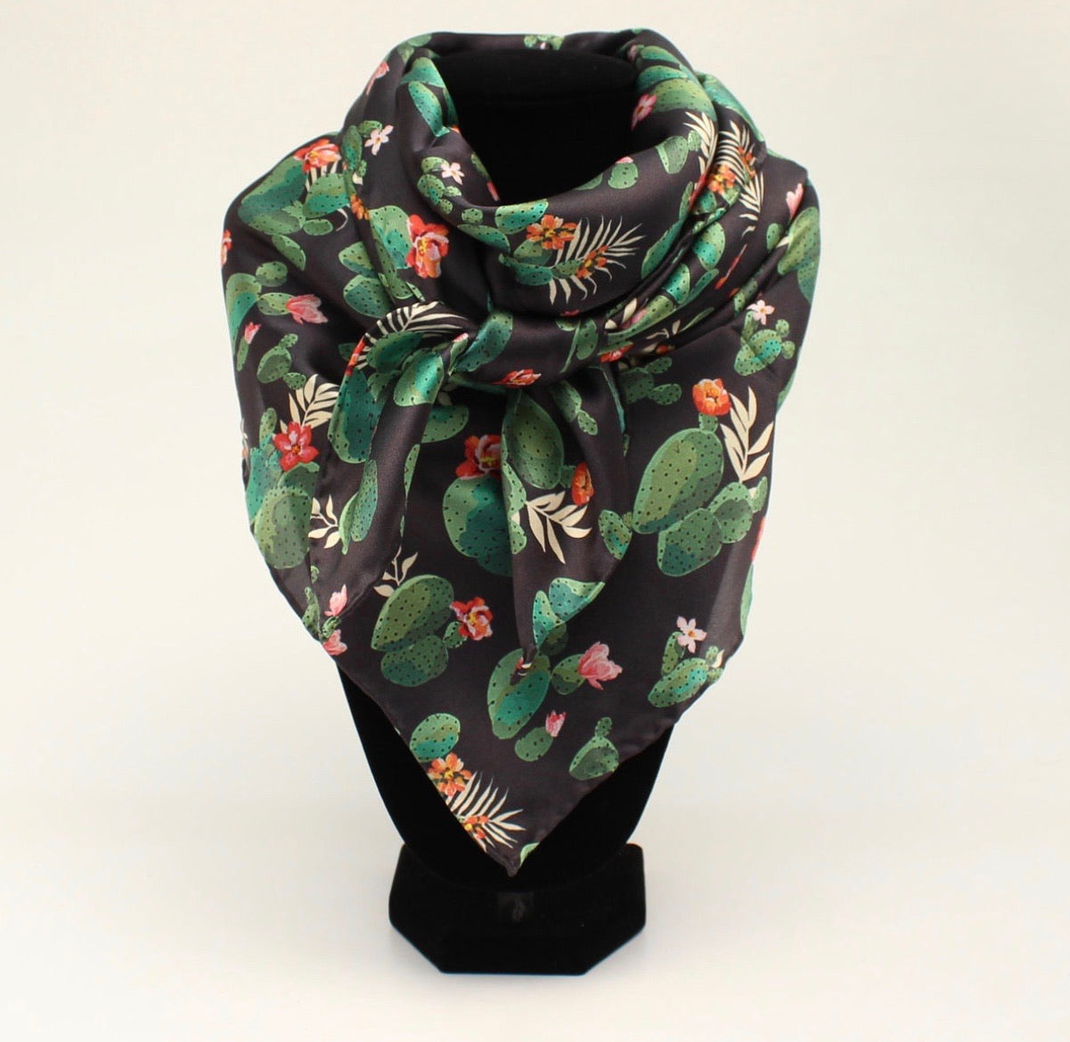 Wild Rag 100% silk cactus print - black background 0908201