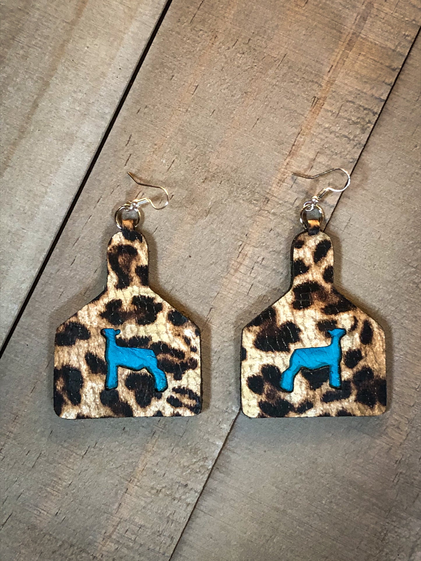 Tag shaped earrings with cutout, beef sheep hog goat