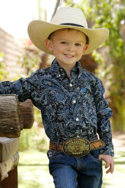 Shirts Kids Boys Long Sleeve Button Up Navy Paisley MTW7062305