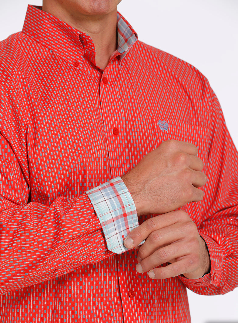 Shirts Men’s Cinch Red White and Blue Striped Long Sleeve Stretch
