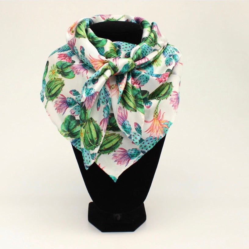 Wild Rag 100% silk Floral cactus white background 0908305