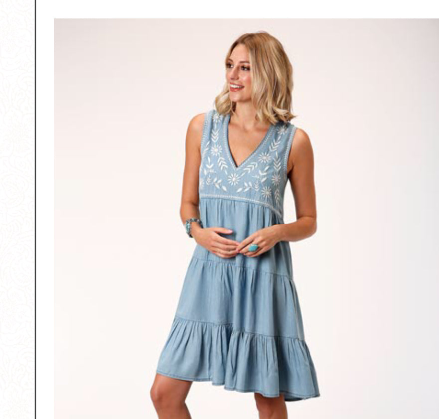 Dresses Women’s Roper 03-057-0565-3039 Cotton Denim Dress w/embroidery
