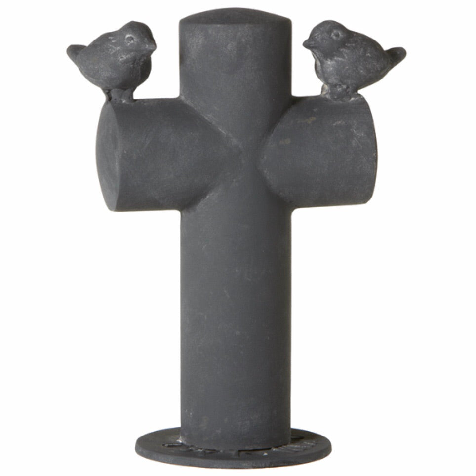 Giftware Short Distressed Grey Birds on Cross 167797