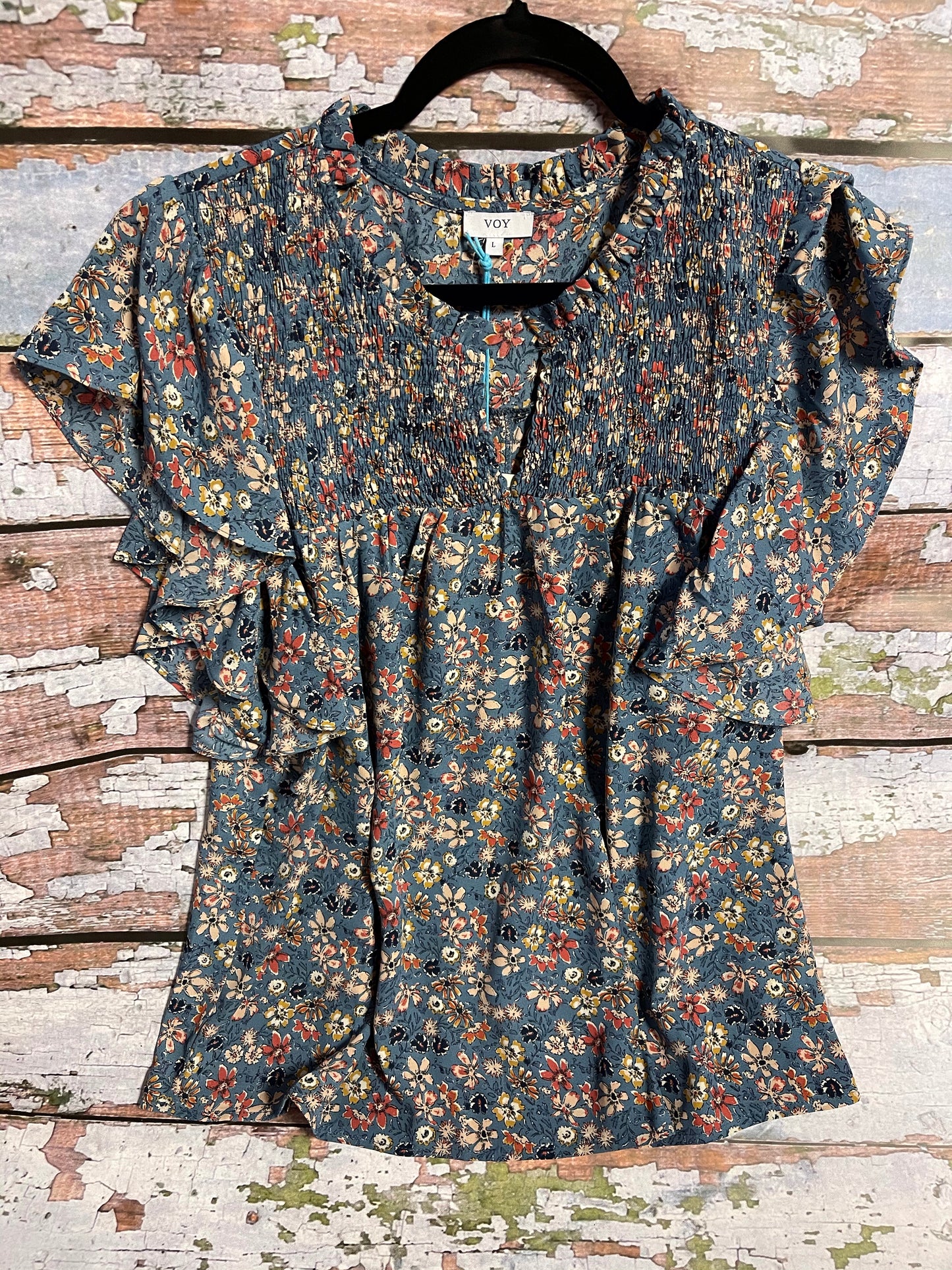 Shirt Women’s Voy Blue Floral Print Top 32059-1