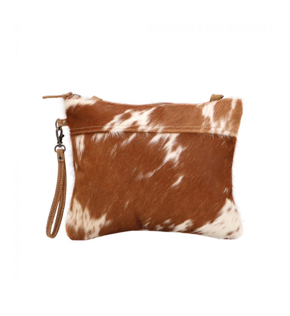 Purses Myra Bag Ivory and Drab Hairon Pouch Crossbody S-1491