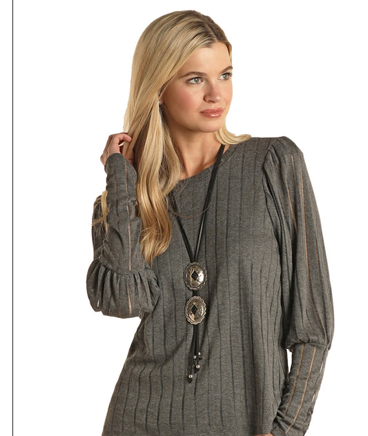 Women’s Shirts Charcoal Balloon Sleeves L8T2091