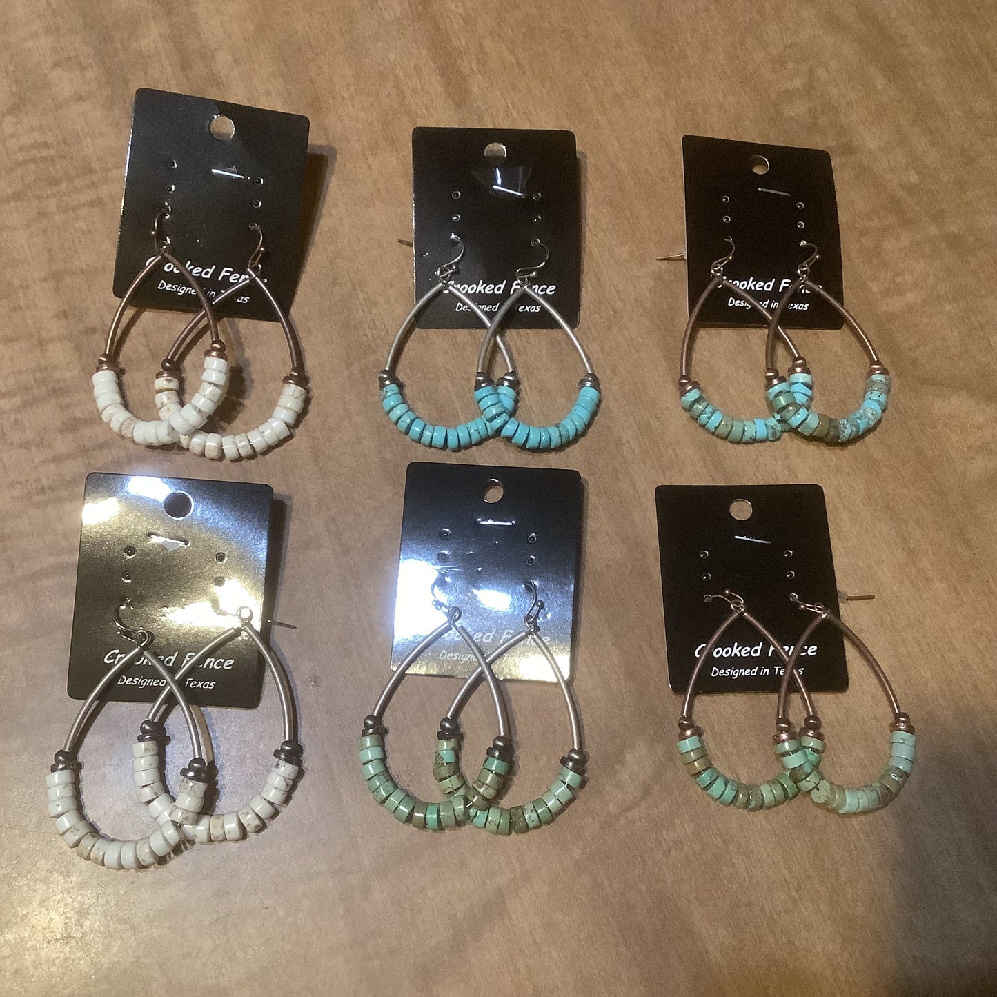Earrings teardrop loops with turquoise, white and green stone beads ERZ210925-37, ERZ210925-39, ERZ210925-40,
