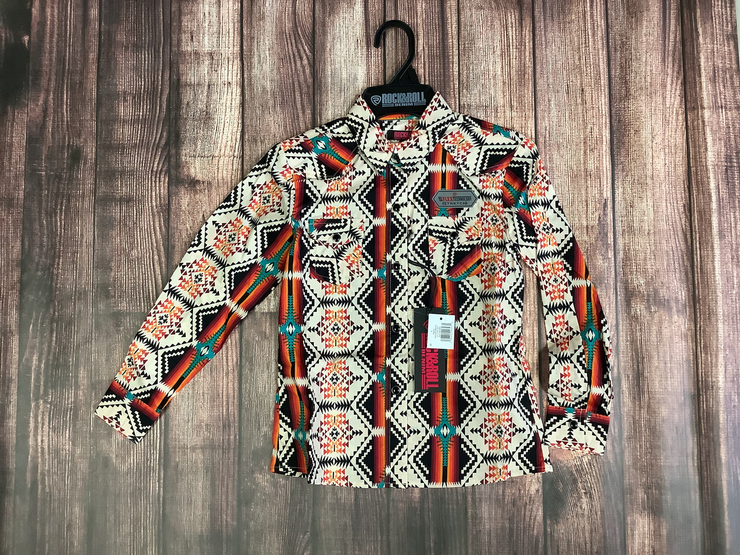 Shirts Kids Girls Rock and Roll Geo Stripe Snap Up RRGSOSRZOZ