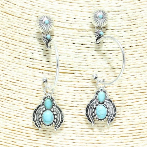Jewelry Earrings Silver Navajo Turquoise Half Hoop Earring ORN36574