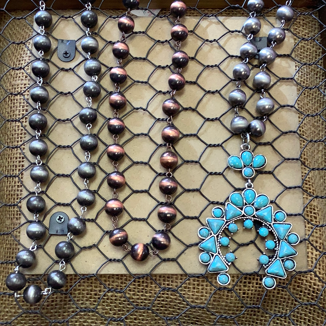 Globe bead necklace in bronze and silver