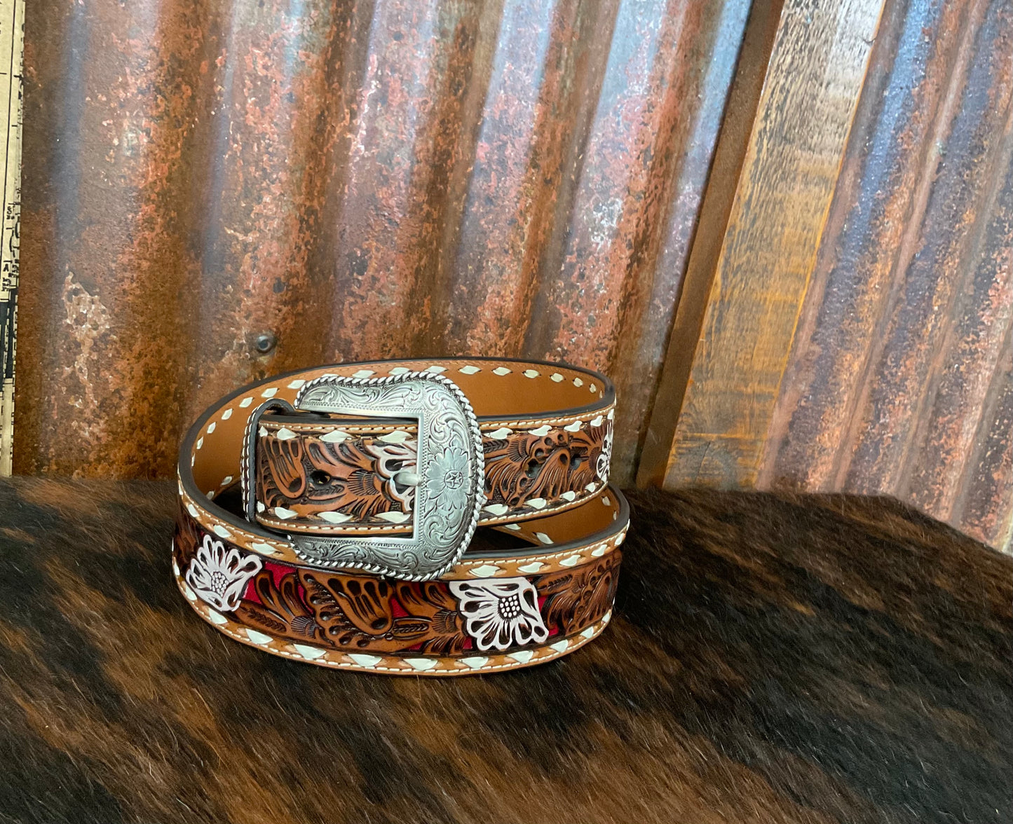 Belts Men’s Nacona N2413004 Red Tooled Floral