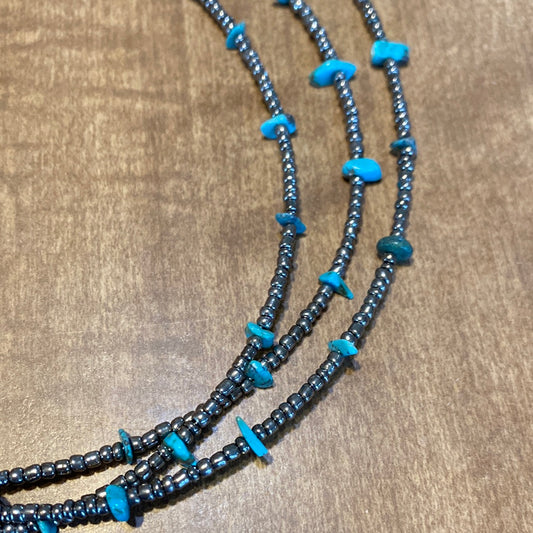 14” necklace, seed beads, turquoise 023