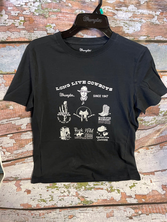 Shirts Women’s Wrangler Retro Black Tee Shirt Since 1947 Long Live Cowboys