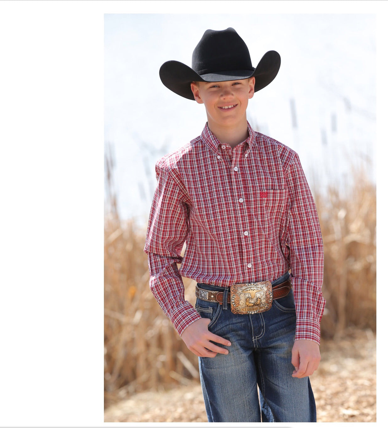 Shirts Boys Cinch Button Plaid