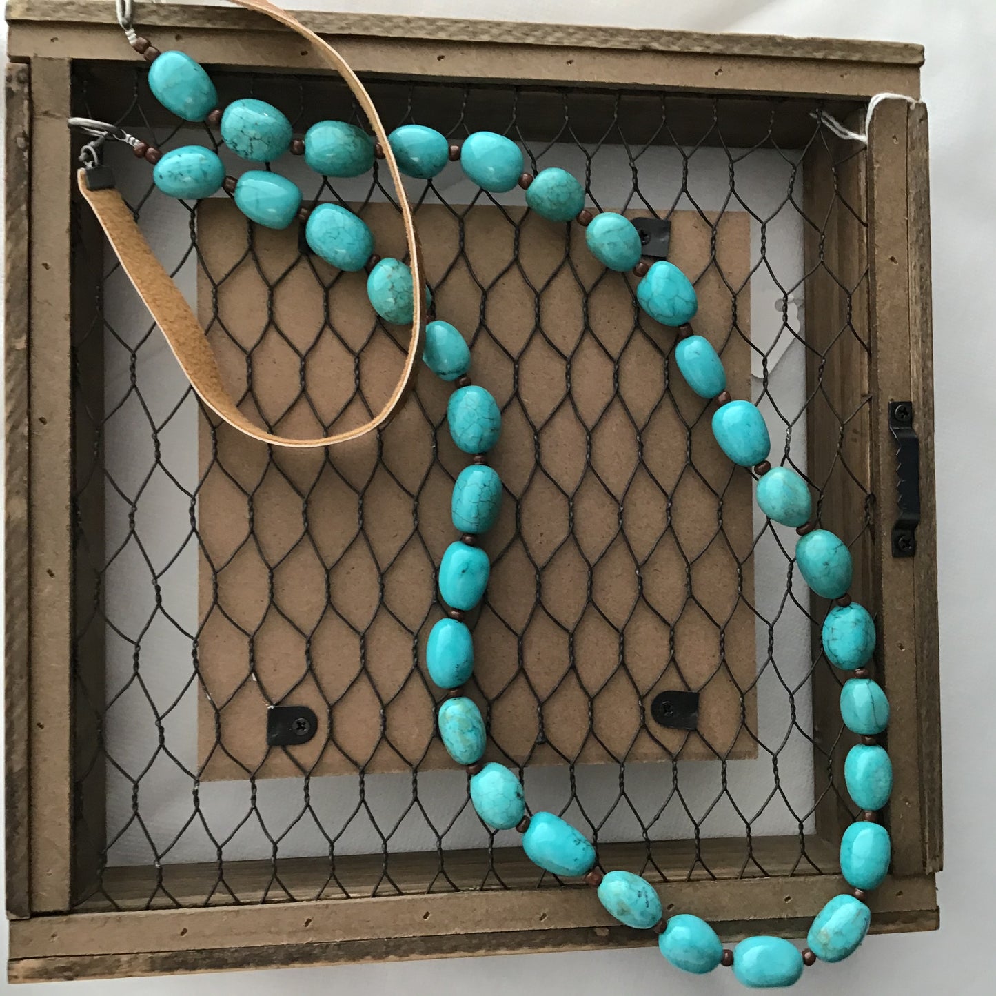 Necklace round stone/ small bead leather strap