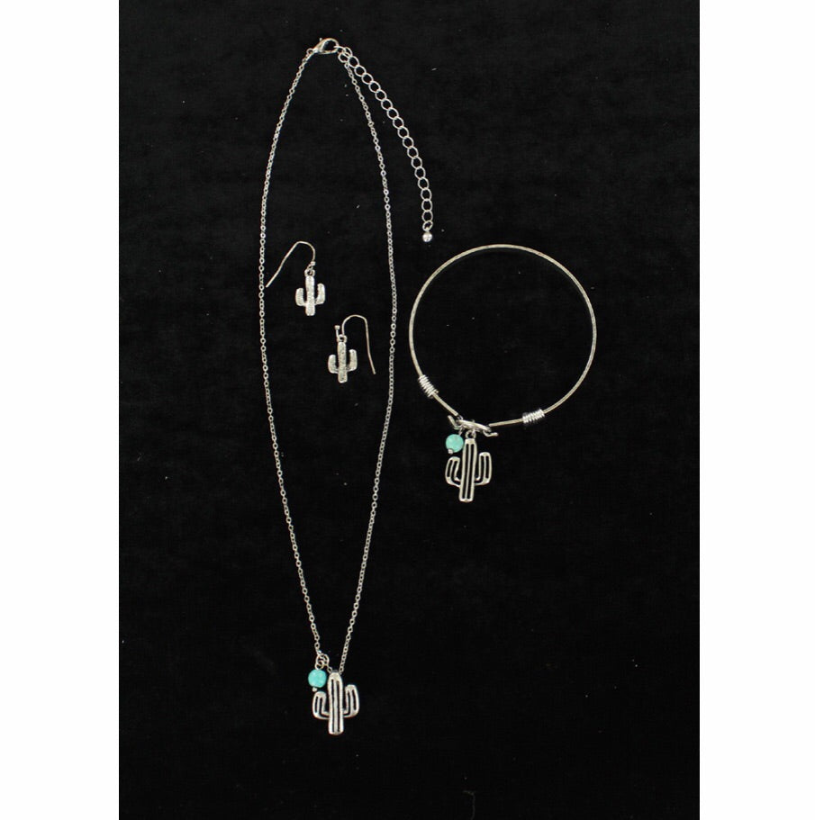 Jewelry necklace earrings and bracelet set cactus
