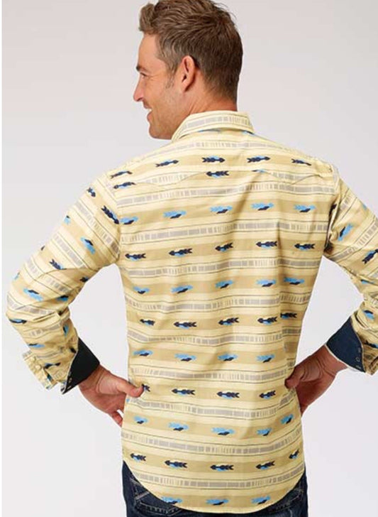Shirts Men’s Sale Roper Southwest Print yellow 0403