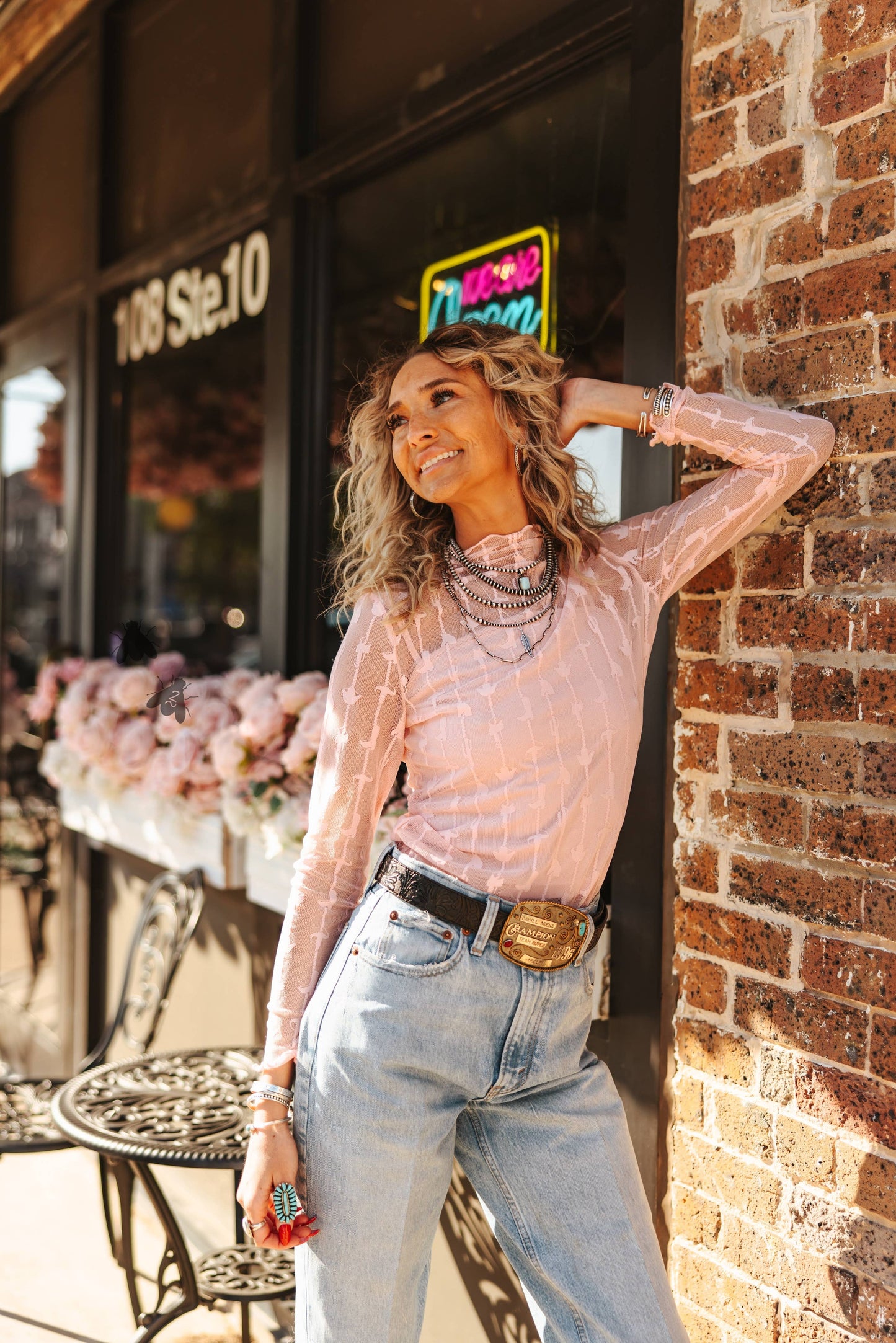 LARIAT Shirt LACE L/S *DUSTY ROSE mesh top