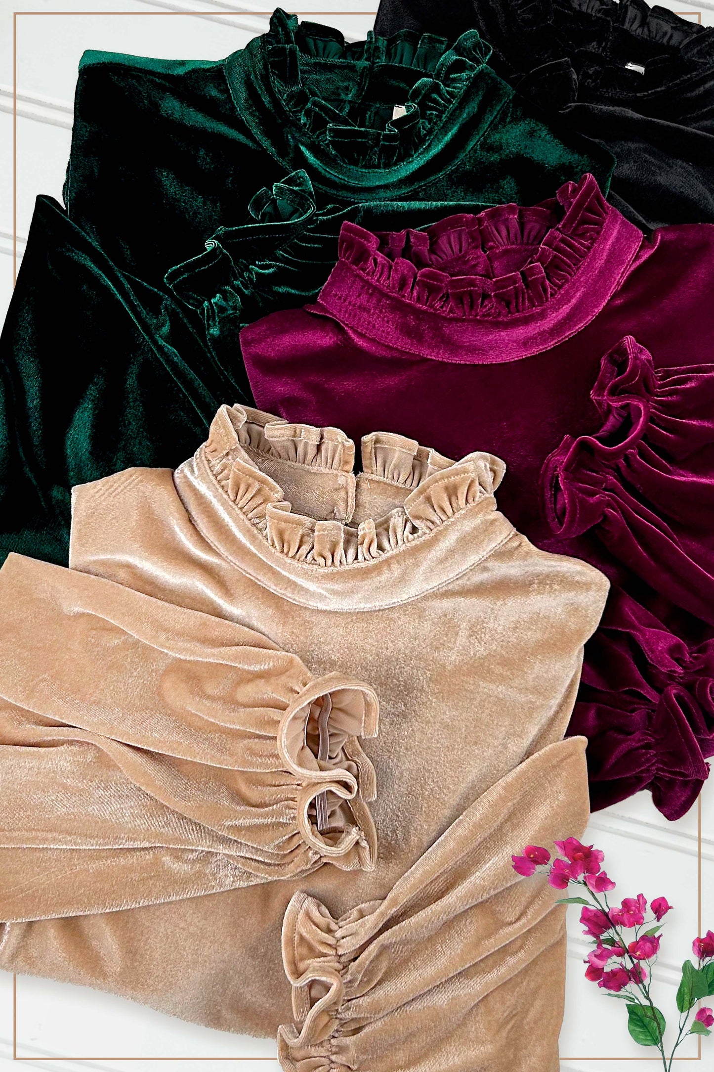 HCT7698-Soft Velvet Long Puff Sleeve Blouse Top shirt womens