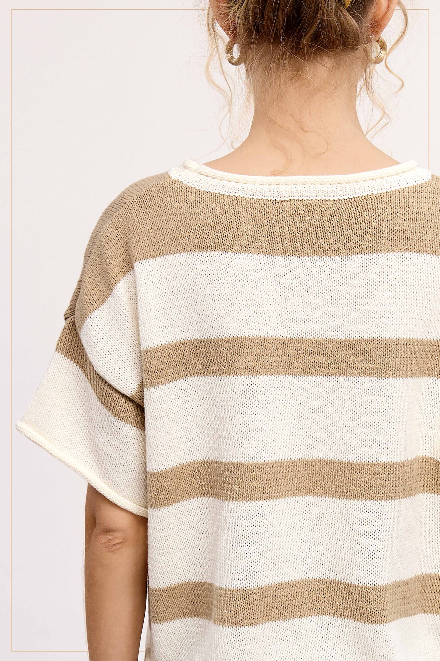 MCS3579-Boxy Silhouette Stripe Lightweight Sweater Top Outerwear Women’s