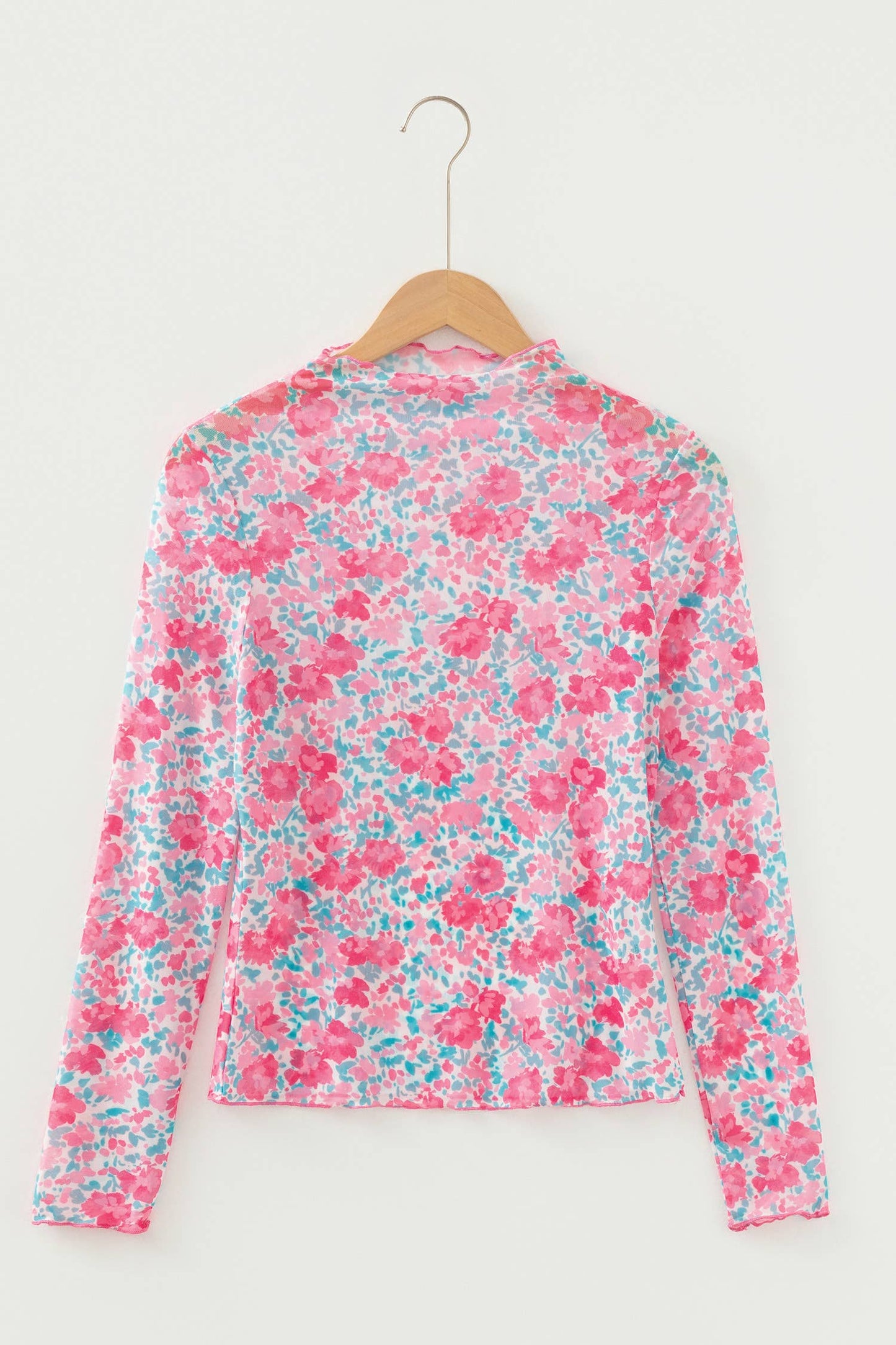 Shirts Women’s Floral Western Mesh Mock Neck Sheer Slim Fit Blouse P1015
